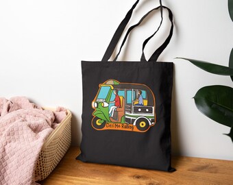 Autorickshaw Cotton Canvas Tote Bag, Fun Desi Style