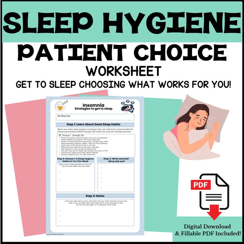 Sleep Hygiene Worksheet for Better Sleep | Insomnia Printable Self-help | Night Routine Planner ...