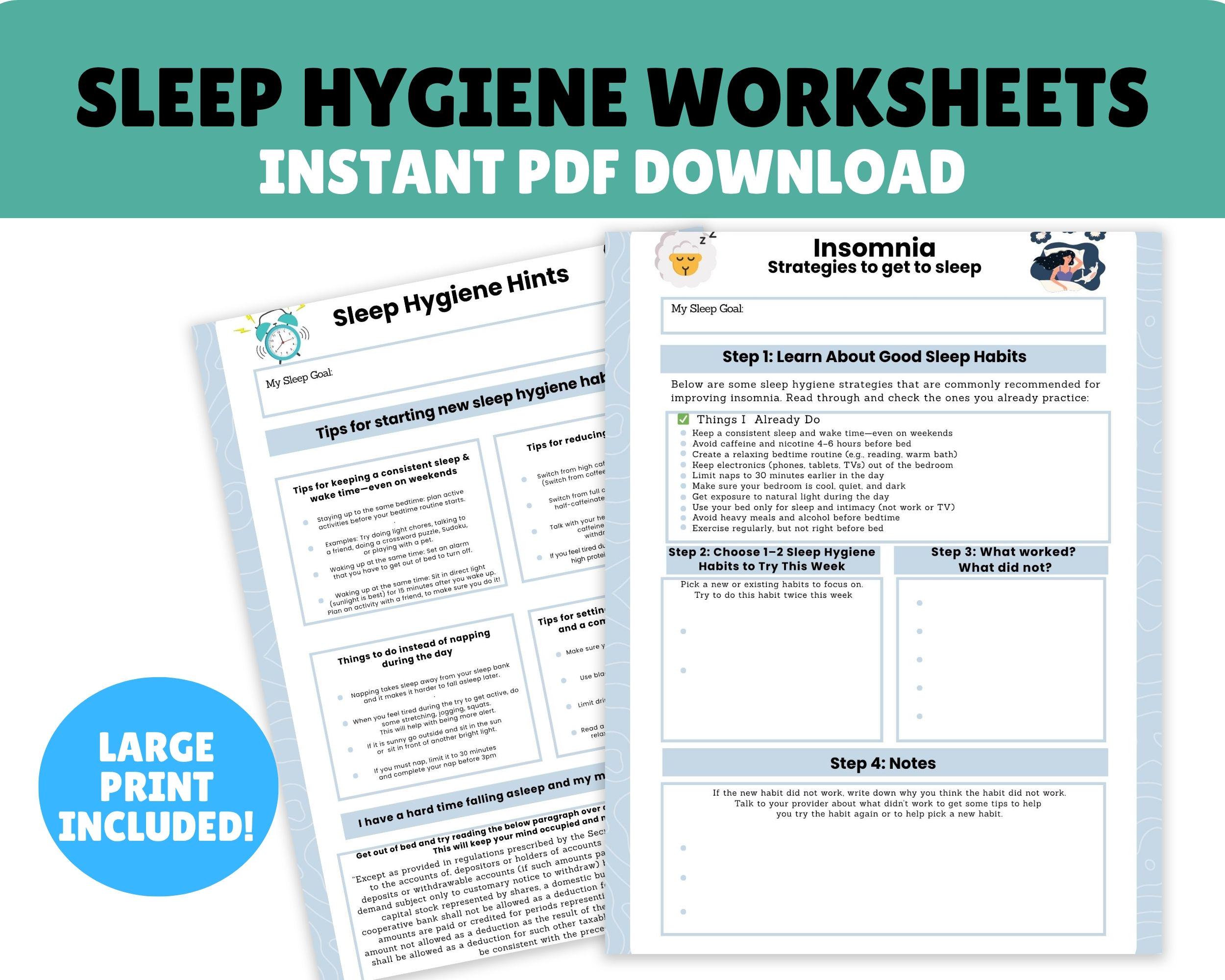 Sleep Hygiene Worksheet for Better Sleep | Insomnia Printable Self-help | Night Routine Planner ...