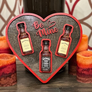 Valentines Day Gift for him, Be Mine Heart-Shaped Mini Liquor Bottle Display Tray, Romantic Gift for Valentines Day, Anniversaries and more
