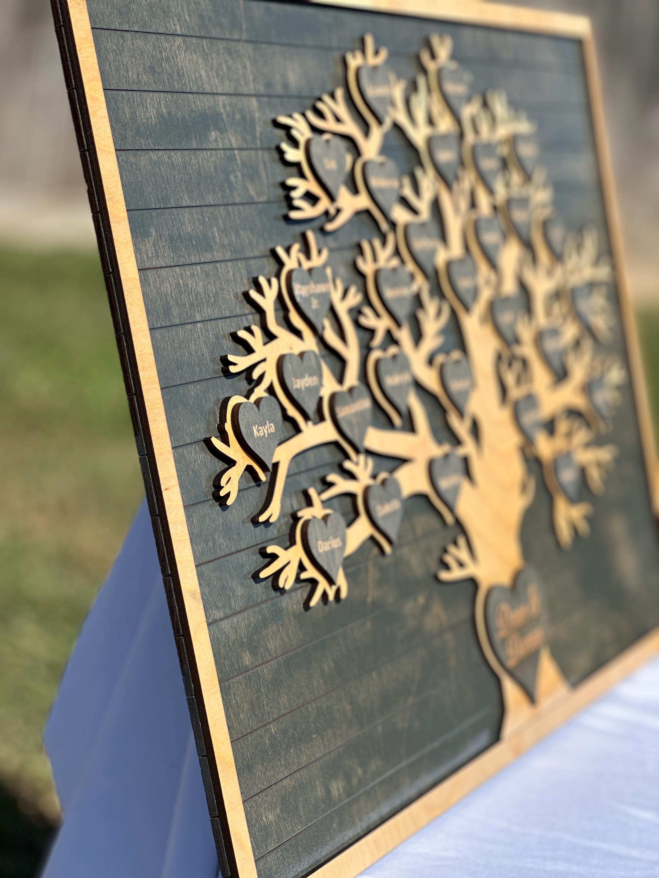 Rustic Family Tree Sign Personalized Wooden Family Tree Sign | Engraved Heart Names, Rustic ...