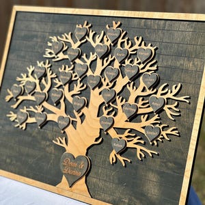 Personalized Wooden Family Tree Sign | Custom Engraved Name Hearts | Rustic Family Wall Art | Anniversary or Grandparent Gift