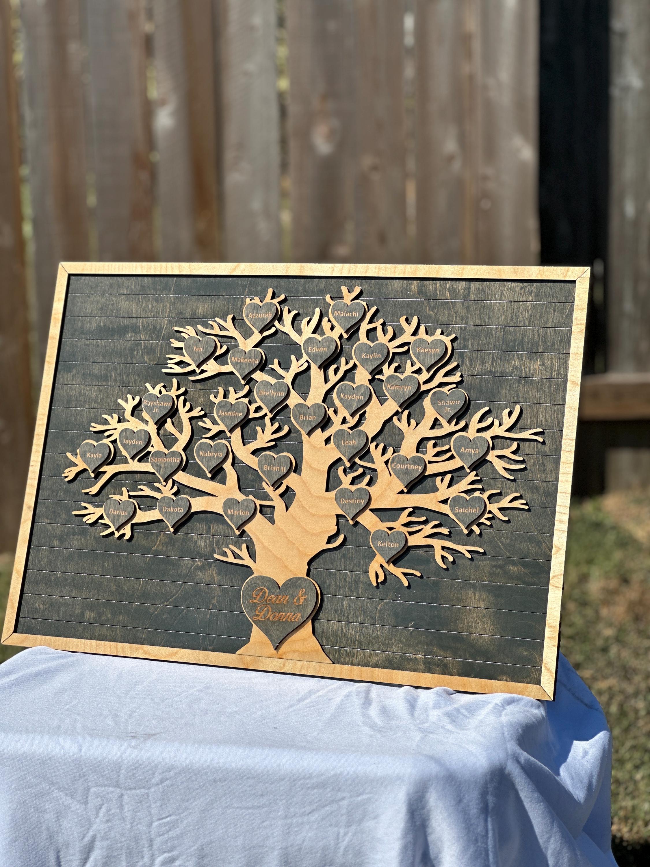 Rustic Family Tree Sign Personalized Wooden Family Tree Sign | Engraved Heart Names, Rustic ...
