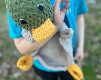 Duck baby lovey comfort blanket for woodland nursery hunting theme plush mallard duck for baby shower gift for baby boy handmade
