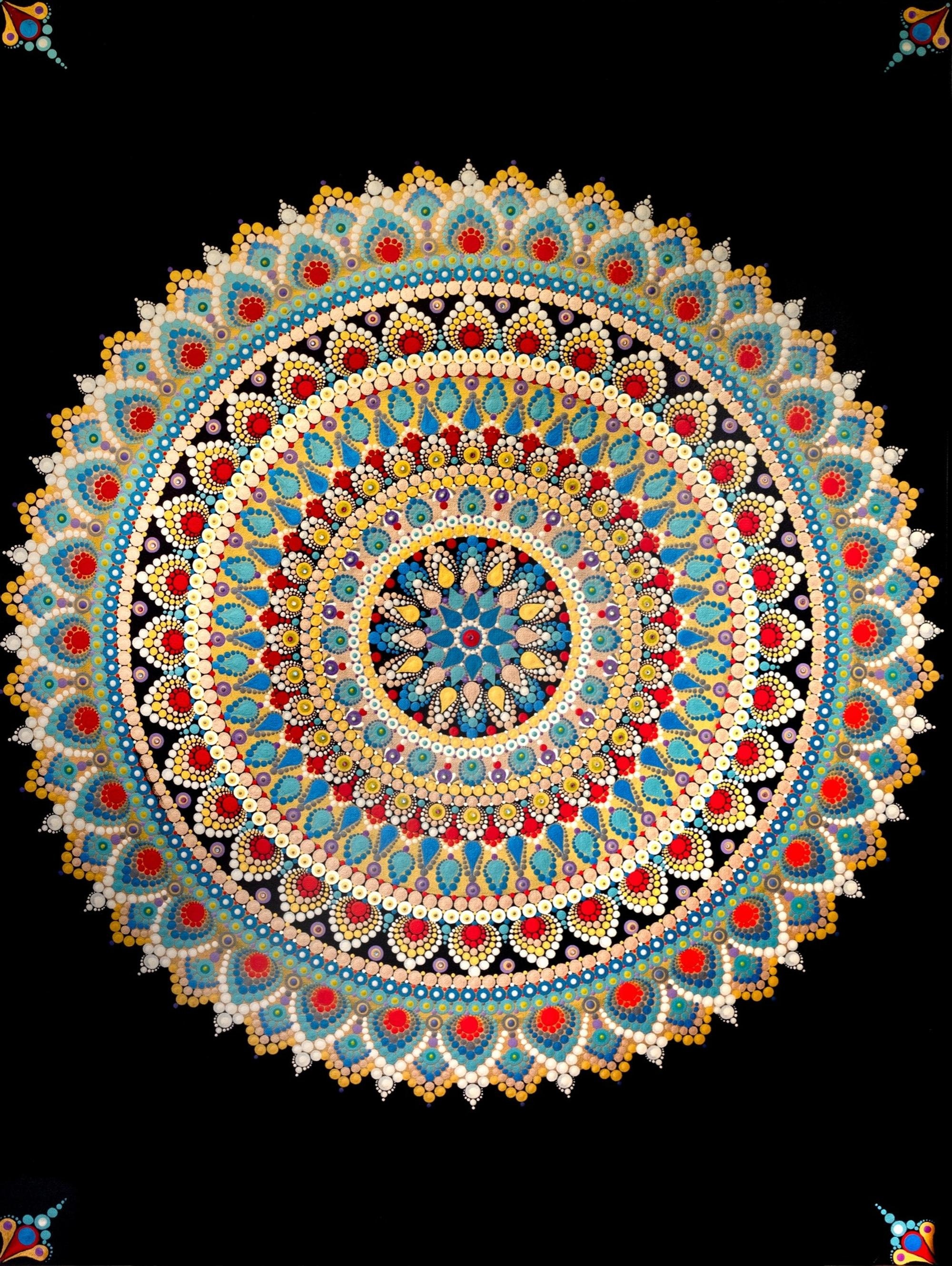 Harmony in Blue and Gold: A Metallic Dot Mandala Canvas for Tranquil Interiors And Elegant Reflection