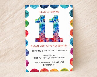 Invitación editable para undécimo cumpleaños / Descarga digital instantánea / Número once / Invitación de género neutro / Plantilla Canva / Fiesta infantil de undécimo cumpleaños