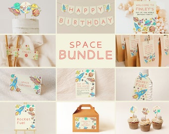 Paquete EDITABLE del Espacio / Descarga Digital Instantánea / Set de Cumpleaños para Niños y Niñas / Plantilla Canva / Decoraciones de Fiesta DIY / Cumpleaños Extraordinario