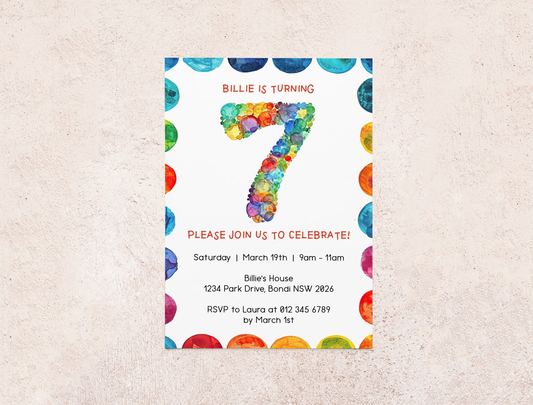 EDITABLE Seventh Birthday Invitation | Instant Digital Download ...