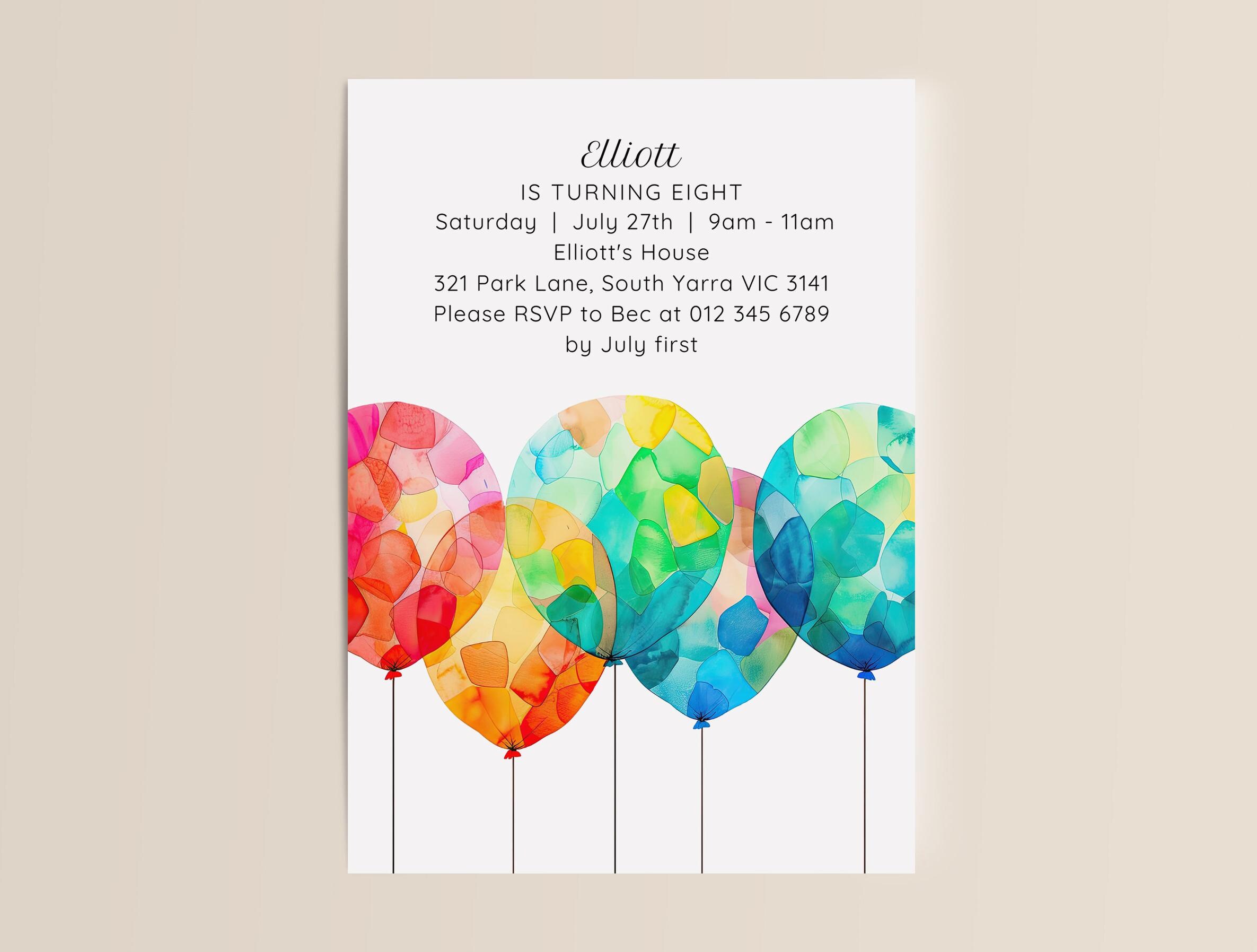 Floating Invite Floating Balloons Invitation | Instant Digital Download | Editable Bday ...