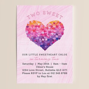Two Sweet Invitation | Instant Download | Second Birthday Invite | 2nd Bday Invitation | Girls Invite | Editable Invitation | Canva Template