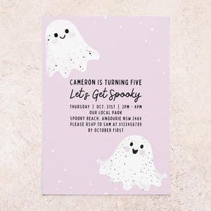 Let's Get Spooky Ghost Invitation | Natychmiastowe pobranie cyfrowe | Edytowalne zaproszenie dla dzieci | Szablon Canva | Impreza kostiumowa | Obchody Halloween