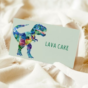 Biglietto alimentare piegato T-Rex / Download digitale istantaneo / Compleanno Dino per bambini / Modello Canva modificabile / Festa di compleanno dei dinosauri / Tenda alimentare
