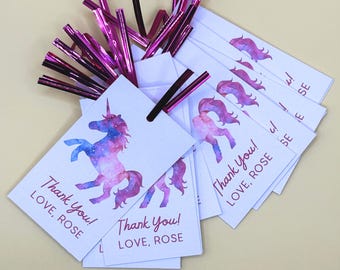 Etiqueta de recuerdo de fiesta de unicornio de acuarela editable / Digital / Recuerdo / Cumpleaños mágico / Plantilla Canva / Cumpleaños de niñas / Etiqueta imprimible para bolsa de caramelos