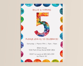 Invitación editable para el quinto cumpleaños / Descarga digital instantánea / Número cinco / Invitación de género neutro / Plantilla Canva DIY / Fiesta infantil de 5 años