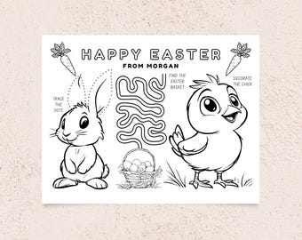 Mantel individual de Pascua editable para niños pequeños / Regalo para el aula / Descarga digital instantánea / Plantilla de Canva / Juegos de fiesta para niños / Colorear / Regalo