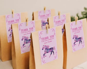 Pony Party Favour Label | Instant Digital Download | Children&#39;s Pony Bday | Editable Canva Template | Horses Birthday | Farm | Lolly Bag Tag