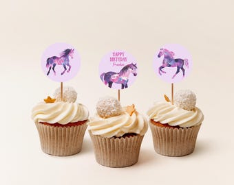 Editable Horse Cupcake Toppers | Instant Digital Download | Childrens Bday Party Event | Canva Template | Farm Birthday |  Favour Tag | Pony