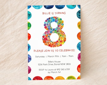 Invitación editable para octavo cumpleaños / Descarga digital instantánea / Número ocho / Invitación de género neutro / Plantilla Canva / Fiesta infantil de octavo cumpleaños