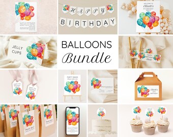 Paquete de globos editables / Descarga digital instantánea / Set de cumpleaños infantil / Plantilla Canva / Decoraciones DIY / Paquete de fiesta / Unisex / Cumpleaños