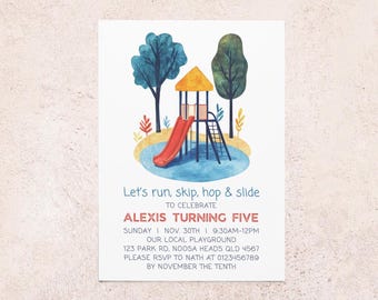 Invitación de cumpleaños editable para parque infantil / Fiesta en el parque / Descarga digital instantánea / Invitación de cumpleaños para niños / Plantilla Canva / Evento de picnic / Unisex