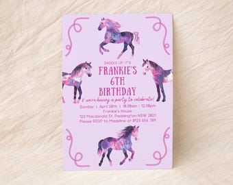 Editable Horses Invitation | Pony Birthday Party | Instant Digital Download | Horse | Canva Template | Saddle Up Invite | Kids Celebration