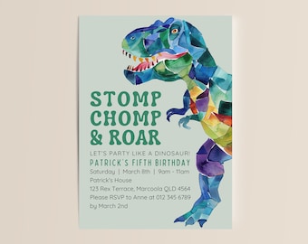 Stomp Chomp & Roar Invite | Instant Digital Download | Dino Birthday | Editable Bday Invitation | T-Rex Dinosaur Party | Canva Template