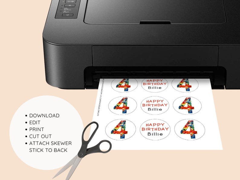 Editable Number 4 Cupcake Topper | Instant Digital Download | Children ...