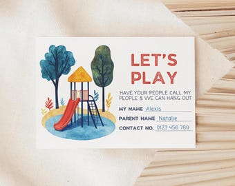 Tarjeta de cita para jugar editable / Descarga digital instantánea / Ponerse al día en el parque / Plantilla Canva / DIY imprimible / Tarjeta de contacto para vacaciones para niños / Parque infantil