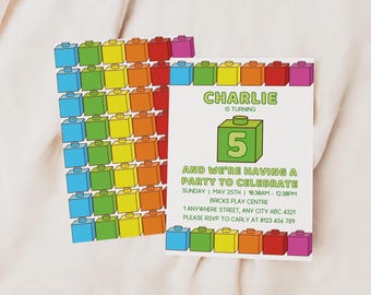 Plantilla de invitación editable con bloques de construcción / Cumpleaños infantil / Descarga digital instantánea / Bloques de construcción / Invitación de cumpleaños para niños / DIY Canva