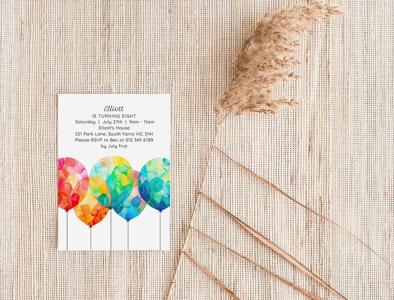 Floating Invite Floating Balloons Invitation | Instant Digital Download | Editable Bday ...