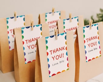 Etiqueta de agradecimiento editable para recuerdo de fiesta / Descarga digital instantánea / Cumpleaños neutral / Cumpleaños infantil / Plantilla Canva / Etiqueta para bolsa de caramelos