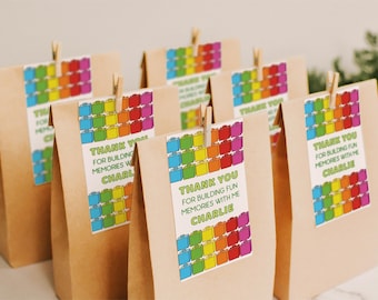 Etiqueta editable para obsequios de fiesta con diseño de bloques de construcción / Descarga digital / Plantilla de Canva / Cumpleaños de niño / Etiqueta de obsequio / Bolsa de dulces