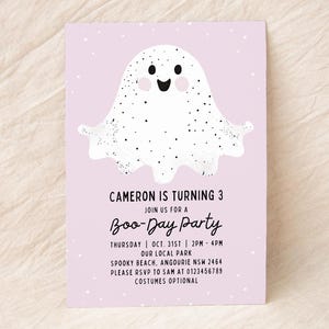 Zaproszenie na imprezę Boo-Day | Straszny duch | Natychmiastowe pobranie cyfrowe | Edytowalne zaproszenie na urodziny dla dzieci | Szablon Canva | Ubieranki | Motyw Halloween