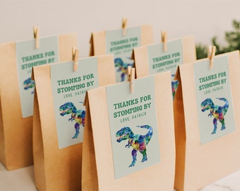 T-Rex Party Favour Label | Instant Digital Download | Dino Birthday | Editable Tag | Dinosaur Bday | Canva Template | Thanks For Stomping By