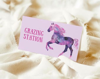 Editable Horse Folded Food Card | Instant Digital Download | Children's Birthday | Canva Template | Pony Bday Party | Food Tent | Table Sign