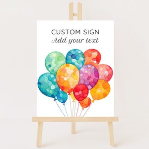 Bearbeitbares Ballons-Tischschild | Sofortiger digitaler Download | Kindergeburtstag | Canva Vorlage | Geburtstag | Kinder Essen Getränketisch | Party Dekor