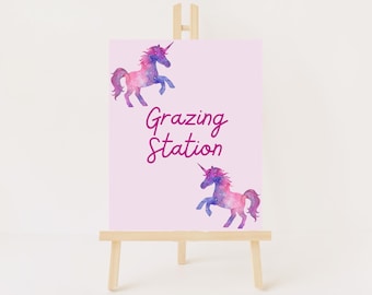 Plantilla editable de letrero de mesa de unicornio de acuarela / Descarga digital / Imprimible / Fiesta de cumpleaños de niña / Canva / Cumpleaños mágico / Personalizado / Hazlo tú mismo