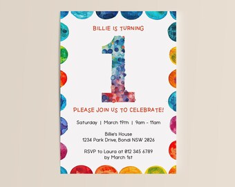 Invitación de primer cumpleaños editable / Descarga digital instantánea 1 / Número uno / Invitación de género neutro / Plantilla Canva DIY / Fiesta infantil