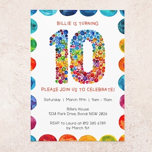 Convite EDITÁVEL para Décimo Aniversário | Download Digital Instantâneo | Número Dez | Convite com Gênero Neutro | Modelo Canva Faça Você Mesmo | Festa Infantil de 10 Anos
