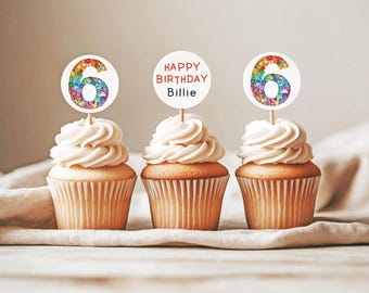 6歳の誕生日のデコレーション、6歳の誕生日のカップケーキトッパー