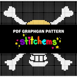 PATTERN - Straw Hat Pirate Flag GRAPHGAN - crochet pattern PDF - digital download - jolly roger flag one piece