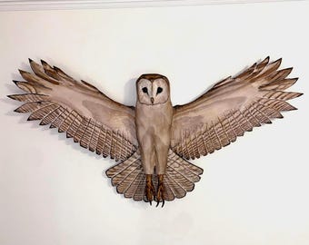 Realistic Barn Owl Wood Carving Wall Art Sculpture