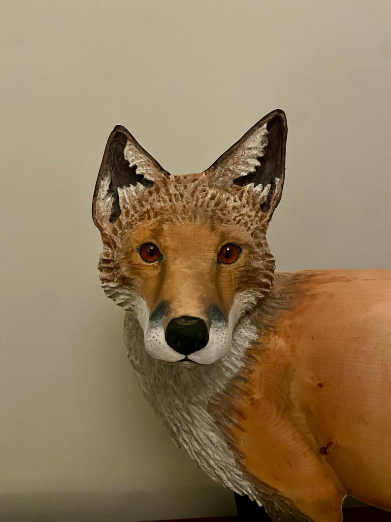 Red Fox Wood Carving Art Sculpture - Life-size and Realistic - Etsy