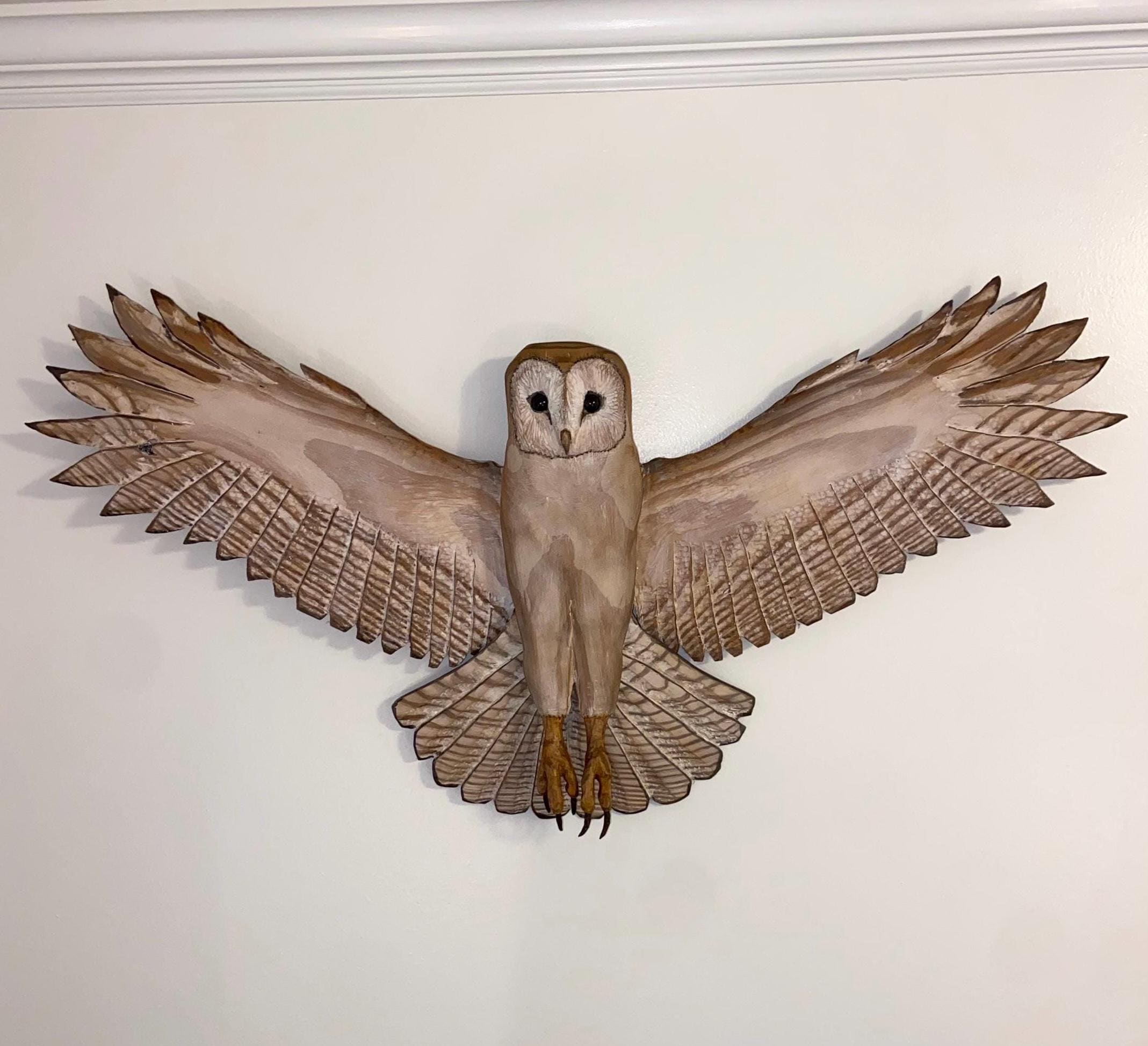 Large Barn Owl Wood Carving Sculpture - FAST SHIPPING
