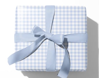 Blue Gingham Gift Wrap - Classic Preppy Check Paper for Baby Shower, Wedding, and Birthday Gifts