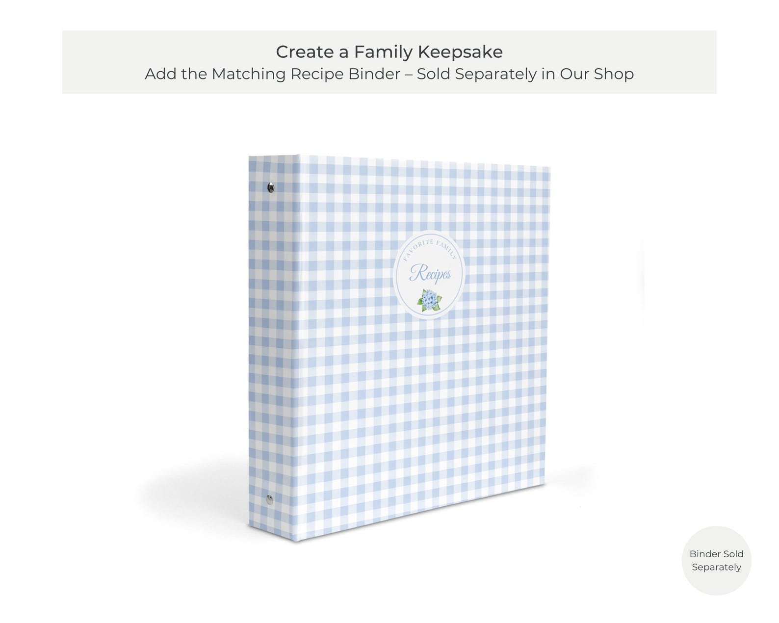 Recipe Binder Dividers – Blue Gingham 3 Ring Tabs for Organizing Custom Family Recipe Books – Bridal Shower Gift