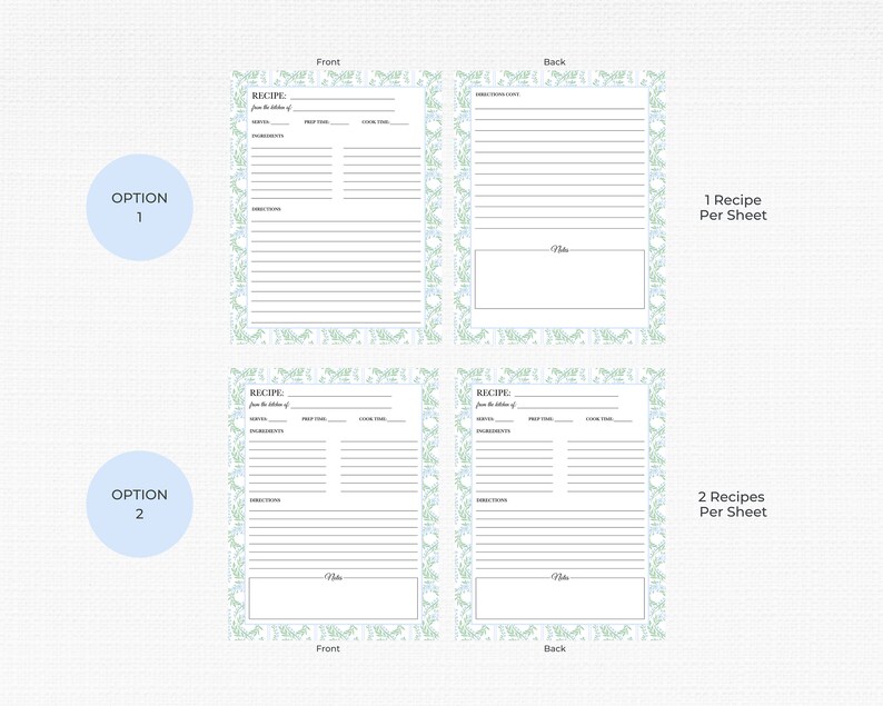 Chinoiserie Recipe Binder Pages - Grandmillennial Notebook Paper - Ideal for Preserving Handwritten Recipes & Creating Custom Cookbooks