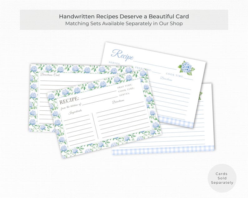 Blue Hydrangea Recipe Binder Pages – Floral 3-Ring Inserts for Bridal Shower Recipe Books, Custom Cookbooks & Handwritten Family Recipes Bild 6