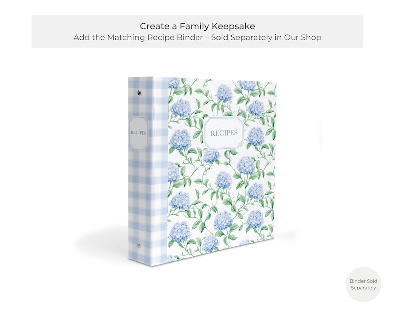Blue Hydrangea Recipe Binder Pages – Floral 3-Ring Inserts for Bridal Shower Recipe Books, Custom Cookbooks & Handwritten Family Recipes Bild 3