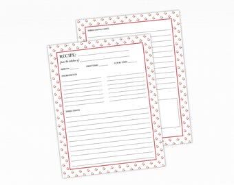 Cherry Recipe Binder Pages – 3-Ring Recipe Card Paper for Recipe Books, Custom Cookbooks & Handwritten Family Recipes